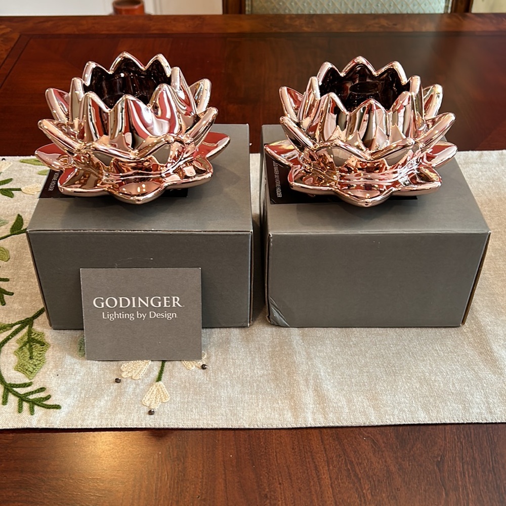 Godinger Water Lily Rose Gold Votive Holder (Set of 2)